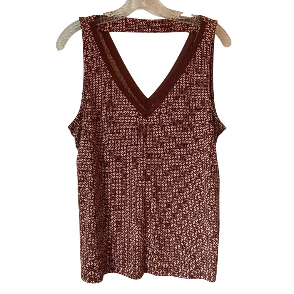 Banana Republic Blouse Top Size Medium Sleeveless V Neck Geometric Rust White